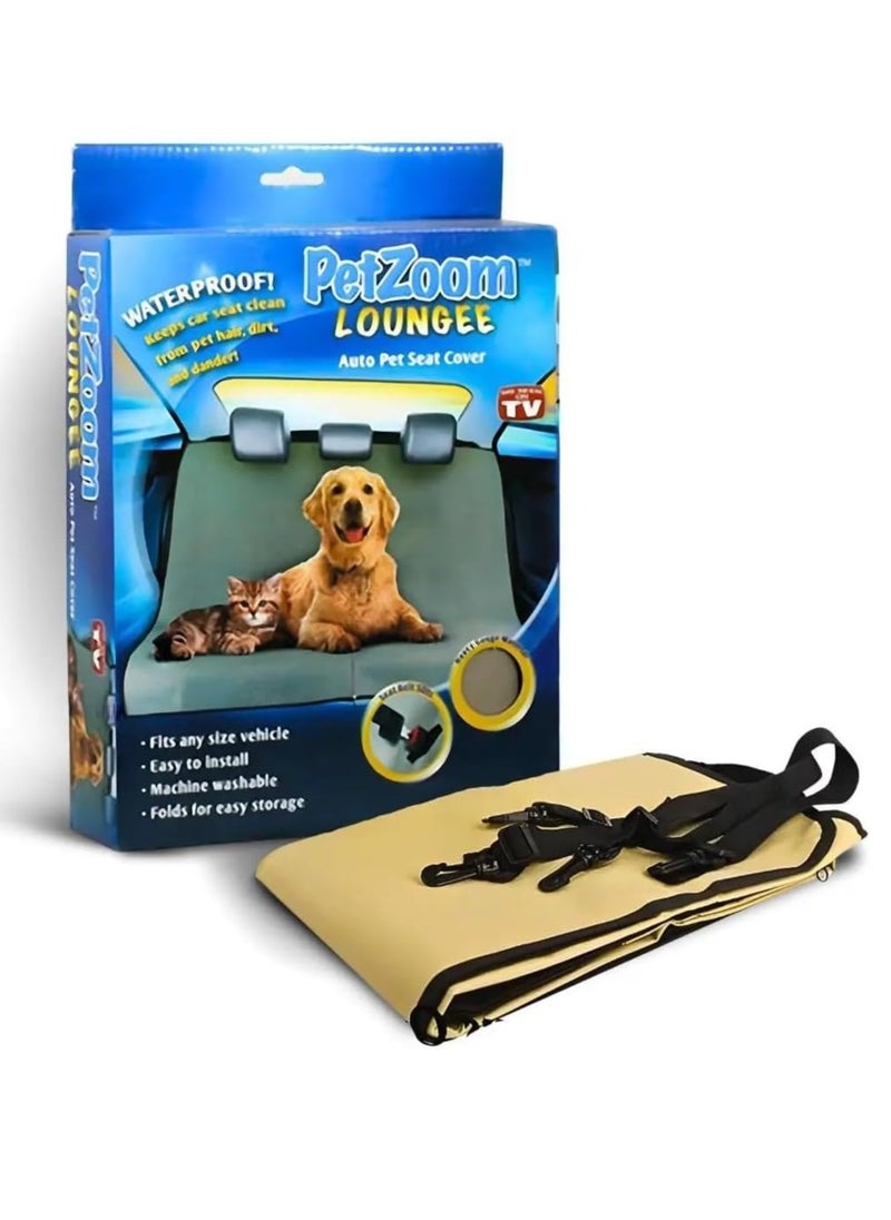 Plan A Petzoom Loungee Car Back Seat Cover, Designed to Protect Seats from Pets, Waterproof, Scratch Resistant, Non-Slip, Fits Cars, Trucks, SUVs – Standard (Beige)  - Image 1