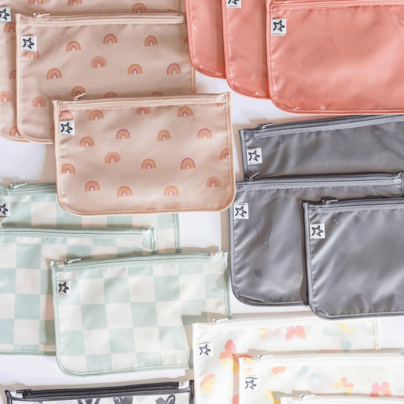 Tiny Twinkle Diaper Bag Organizing Pouches | 3 Pack Mess-Proof Clear Front Travel Organizer Bags & TSA Approved Toiletry Bag Set for Baby and Mom Essentials (Beige Checkers) - Image 3