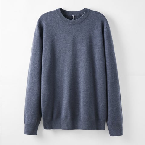Sheep Wool Crewneck Sweater Mens Self-heating Lyocell Knitted Base Pullover Sweater Spring and Autumn Flower sapphire blue