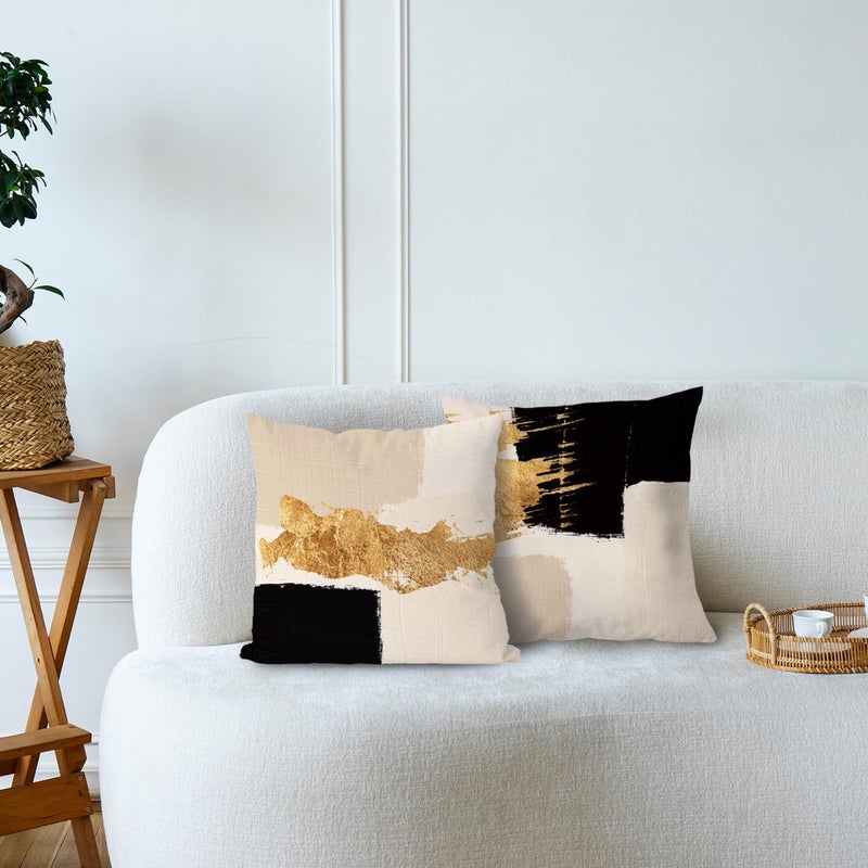 Supwhd Black Beige Gold Pillow Covers, Abstract Black and Gold Pillow Covers 18x18 Set of 2, Modern Boho Home Decor, Black and Gold Pillows Decorative Throw Pillows for Couch Living Room Bedroom - Image 3