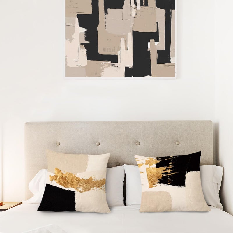 Supwhd Black Beige Gold Pillow Covers, Abstract Black and Gold Pillow Covers 18x18 Set of 2, Modern Boho Home Decor, Black and Gold Pillows Decorative Throw Pillows for Couch Living Room Bedroom - Image 4