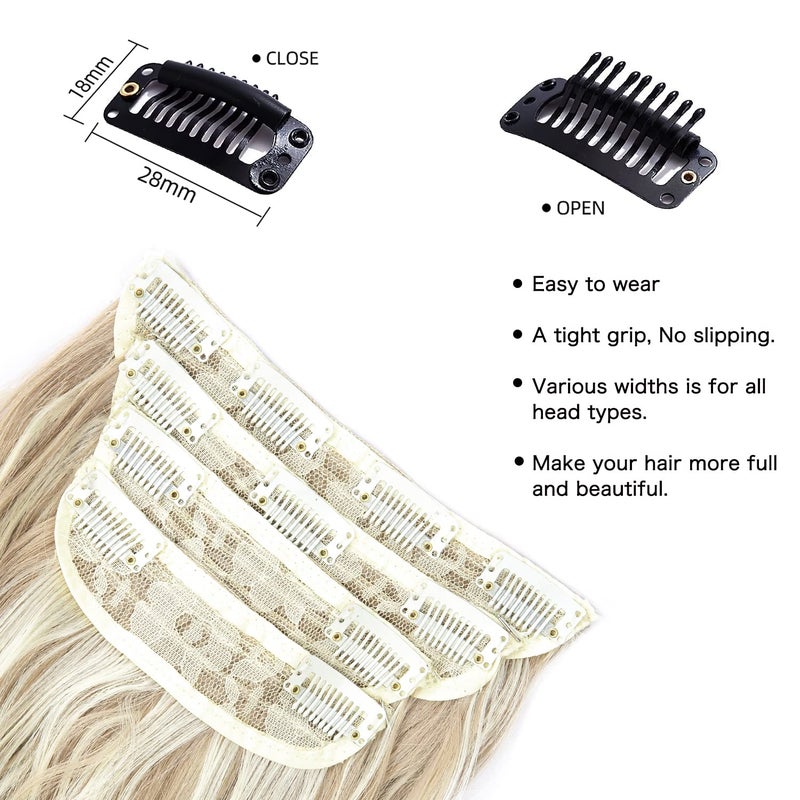 LEEONS Clip in Natural Hair Extensions Long Wavy 4PCS Thick Hairpieces Dark Ash Blonde Mixed Bleach Blonde Double Weft Synthetic 20 Inch for Women (4pcs, 20Inch, 16H613#) - Image 3