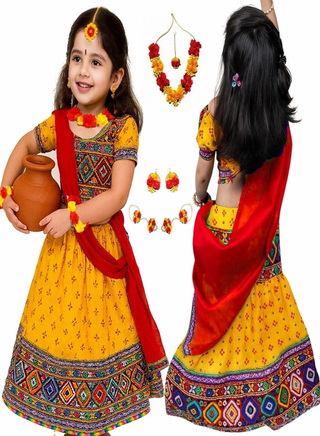 Sarvda Brocade Shree Krishna Dress For Kids For Baby Boy Radha Dress For Girls With Accessories Dhoti, Dupatta, Mukut Flute Complete Set, Multicolor - Image 1