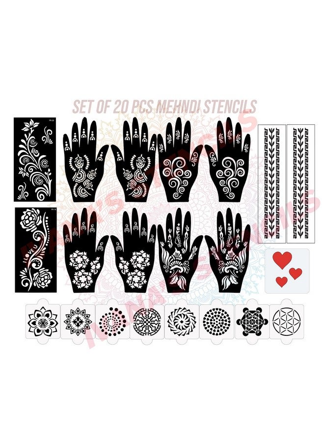 ivana's Set Of 20 Pcs Combo Pack, Reusable Mehandi Ke Designfor Both Hands, Easy To Use, Best For Girls, Women, Kids & Teen| New Mehandi Stencils Design Stickers, D-2308 - Image 1