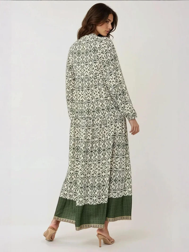 Mai Collection Printed Maxi Dress with Shirt Collar
