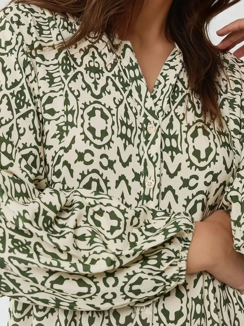 Mai Collection Printed Maxi Dress with Shirt Collar