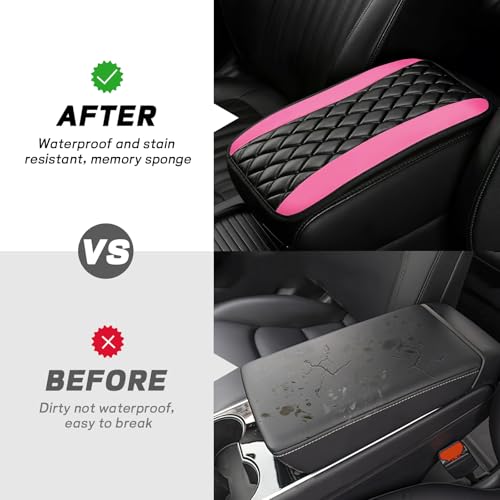 ongfuwu Car Center Console Cushion Pad, 12.72"×7.52" Leather Waterproof Auto Armrest Seat Box Protector, Car Center Console Cover, Universal Interior Decor Car Accessories for SUV Truck (Pink) - Image 5
