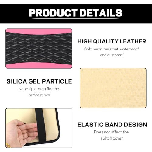 ongfuwu Car Center Console Cushion Pad, 12.72"×7.52" Leather Waterproof Auto Armrest Seat Box Protector, Car Center Console Cover, Universal Interior Decor Car Accessories for SUV Truck (Pink) - Image 3