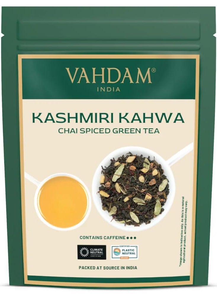 فادام شاي كشميري كاهوا شاي أخضر كشميري 100غم شاي ماسالا شاي بالزعفران واللوز والقرفة والهيل، ساخن أو مثلج - Image 1