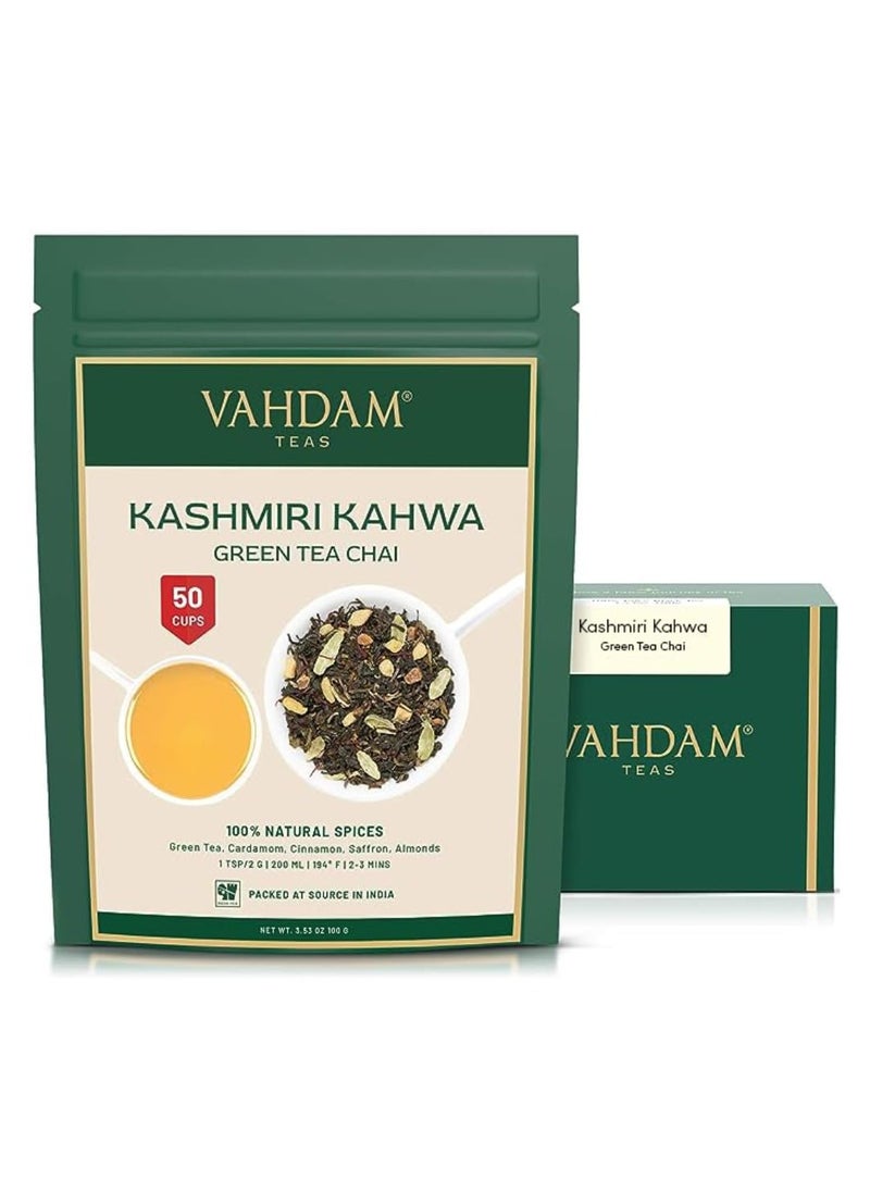 Kashmiri Kahwa Green Tea chai 100g Masala Chai Saffron Almond Cinnamon Cardamom Brew Hot or Iced - pzsku/Z5E2EBE71ED27F510D500Z/45/_/1739611495/0ec66a94-6bd9-4bec-88f6-bf991cb17789