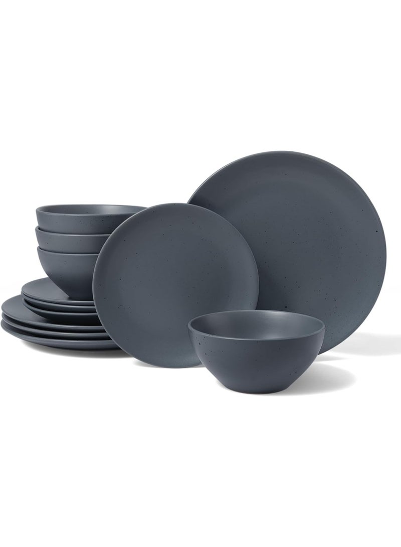 Famiware Moon 12 Piece Stoneware Dinnerware Set, Set for 4, Speckled Design with Matte Finish, Scratch Resistant, Microwave & Dishwasher Safe, Charcoal  - Image 1