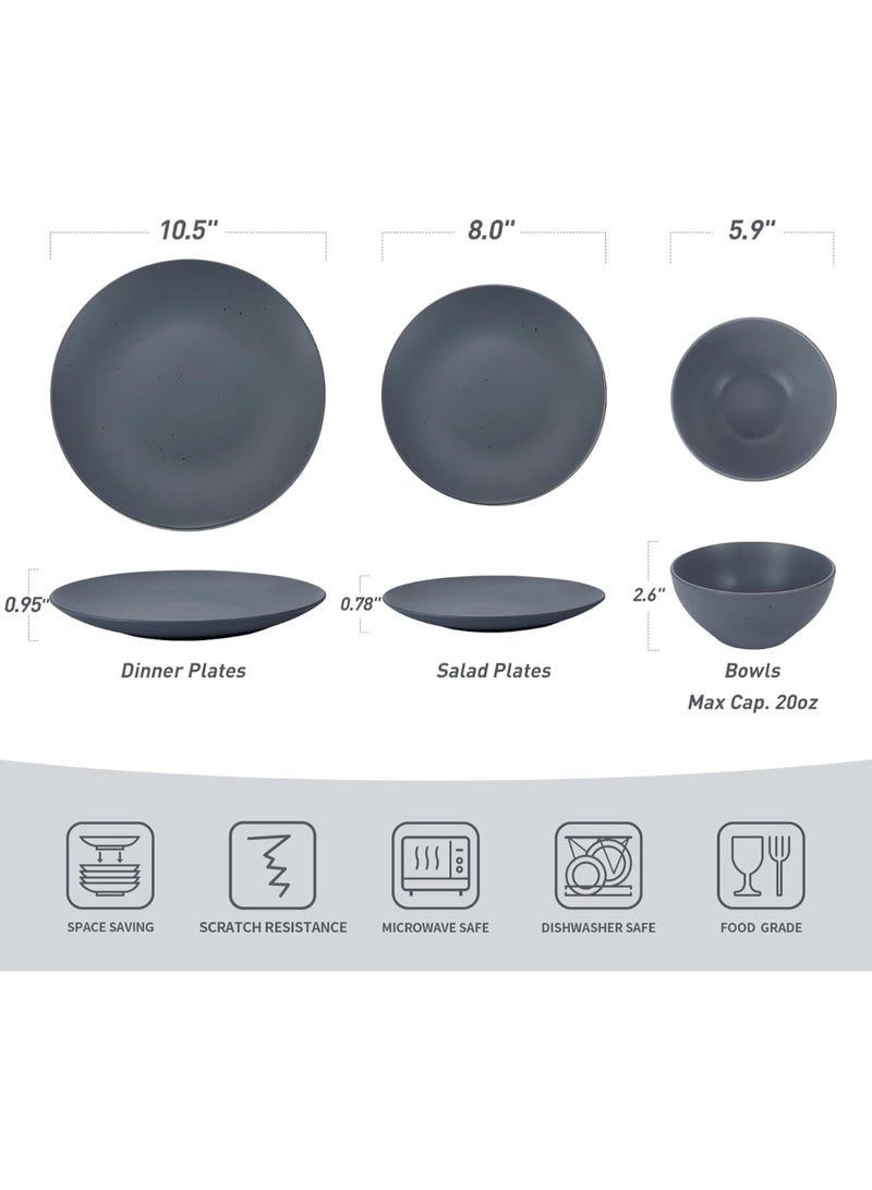 Famiware Moon 12 Piece Stoneware Dinnerware Set, Set for 4, Speckled Design with Matte Finish, Scratch Resistant, Microwave & Dishwasher Safe, Charcoal  - Image 4