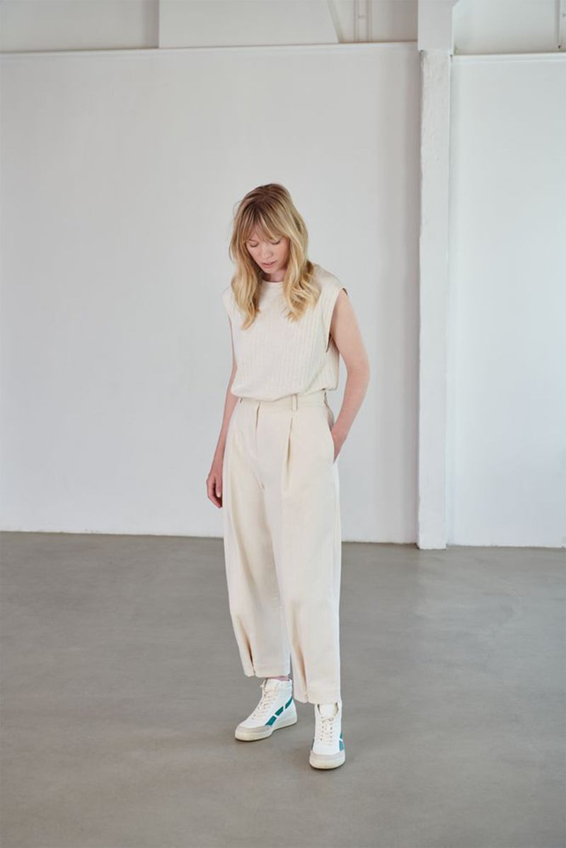 Tchibo Women Textured High Waist Straight Pants, Beige - Image 1