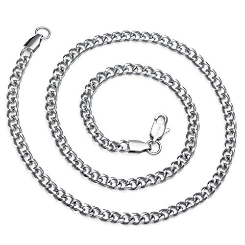 AmyRT Jewelry 4mm Silver Stainless Steel Link Curb Chain Necklace for Men Women 24 in - Image 1