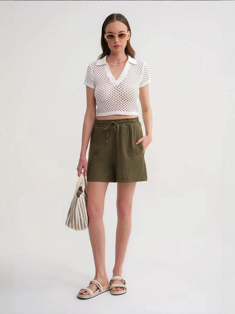 MixRay Mixray High-Waisted Textured Cotton Shorts