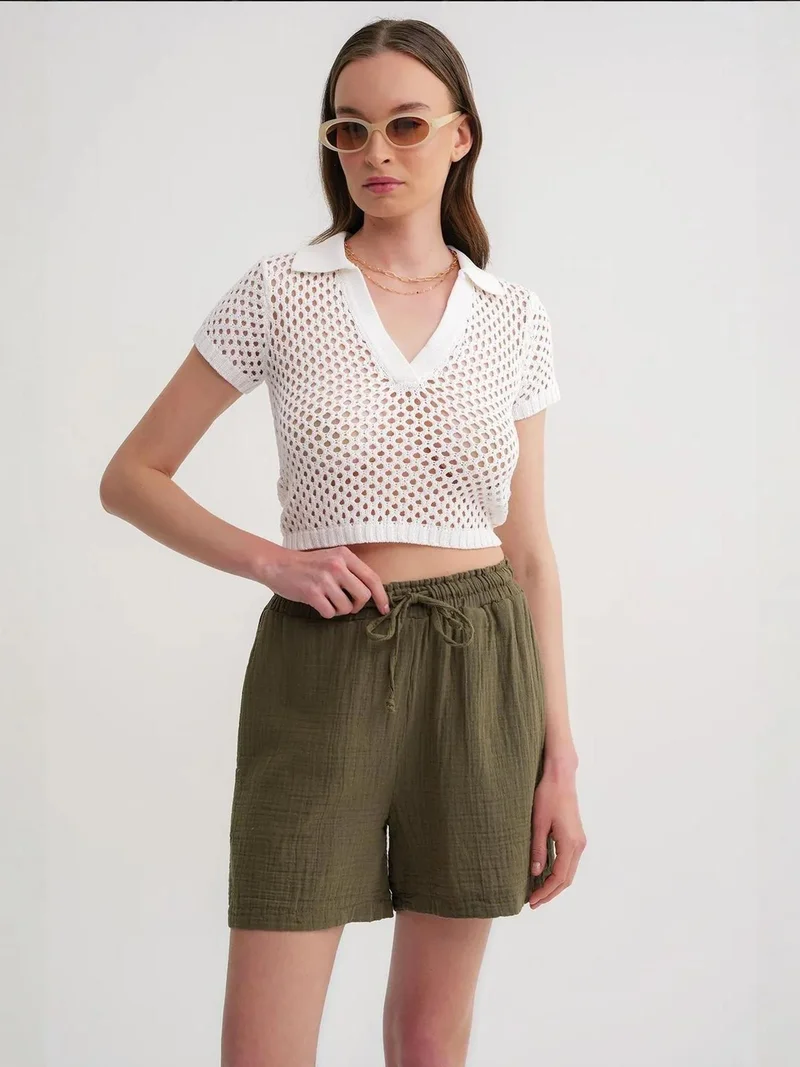 Mixray High-Waisted Textured Cotton Shorts