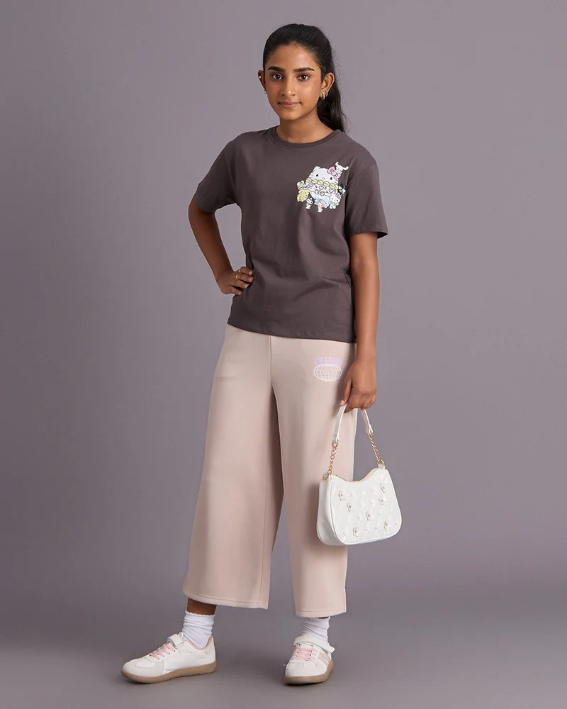 Redtag Senior Girls Beige Scuba Wideleg Pants