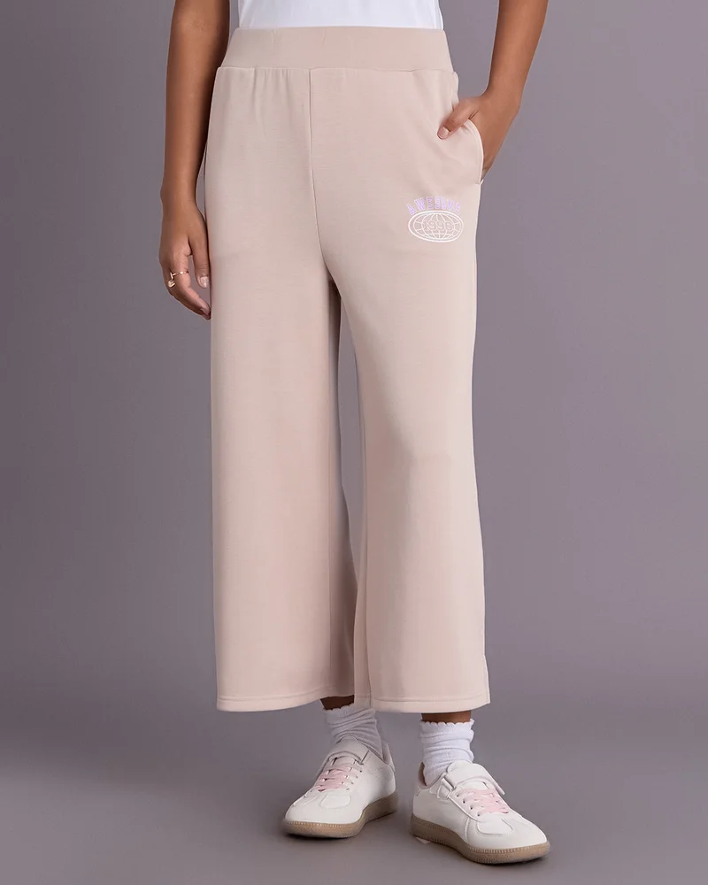 Redtag Senior Girls Beige Scuba Wideleg Pants
