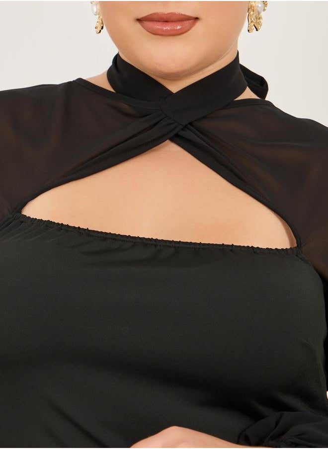 Styli Plus Size Long Sleeves A-Line Maxi Dress  - Image 5