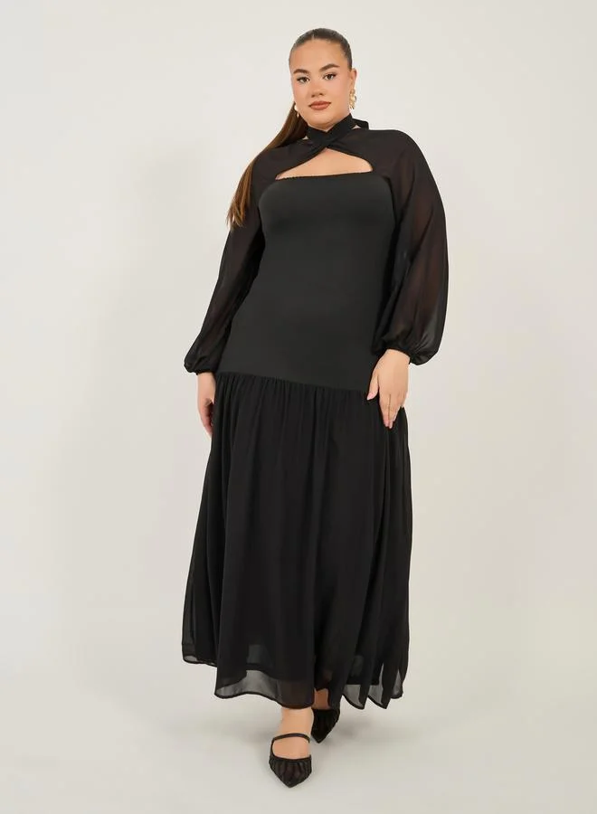 Styli Chiffon Overlay Midi Dress