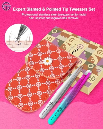 GlamTweeler Expert Slant and Point Tip Tweezer Set with Exclusive Travel Case GlamTweeler Sharp Precision Tweezer Set for Eyebrows Facial Hairs Fine Hairs Removal Sparkle Purple Turquoise Silver - Image 3