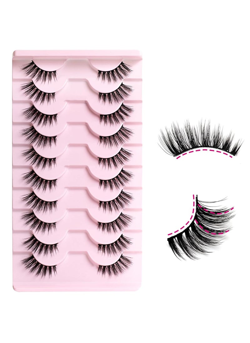 Ahrikiss Ahrikiss Half Lashes Natural Look 10 Pairs Wispy Cat Eye Lashes 10-15mm 3D Accent Fluffy False Eyelashes Volume Short Half Eyelashes (B04) 