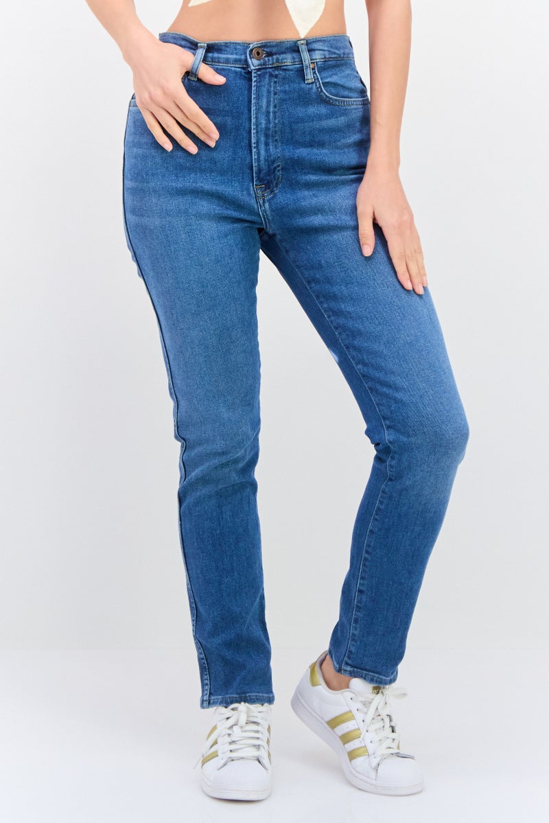 Pepe Jeans Women Mom Fit Washed Stretchable Jeans, Blue - Image 1