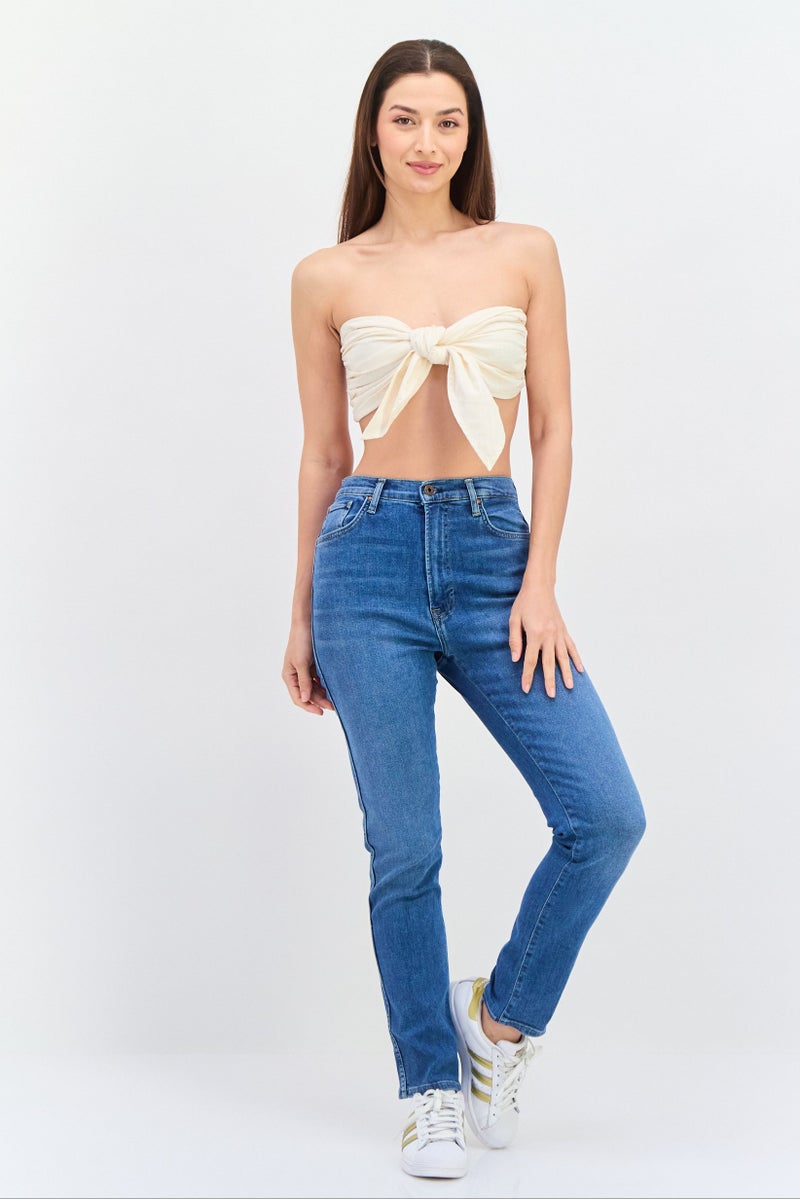 Pepe Jeans Women Mom Fit Washed Stretchable Jeans, Blue - Image 4