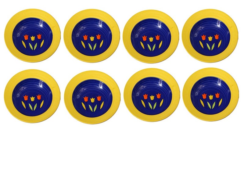 Caffeine Ceramic Handmade Yellow Tulip Soup Plates 9 Inch 8 Pc - Image 1