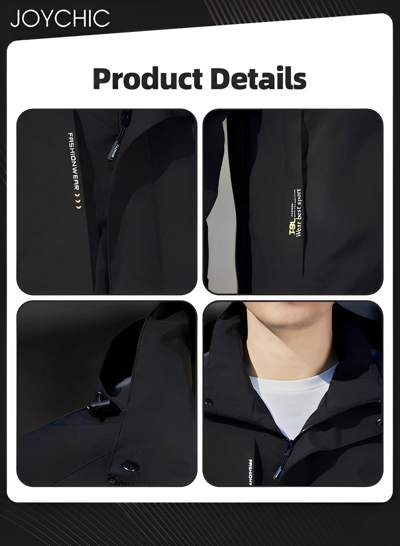 Joychic Solid Pattern Autumn and Winter Men Jacket Hooded Casual Sports Windproof Zipper Coat with Cap Outdoor Black - Image 4