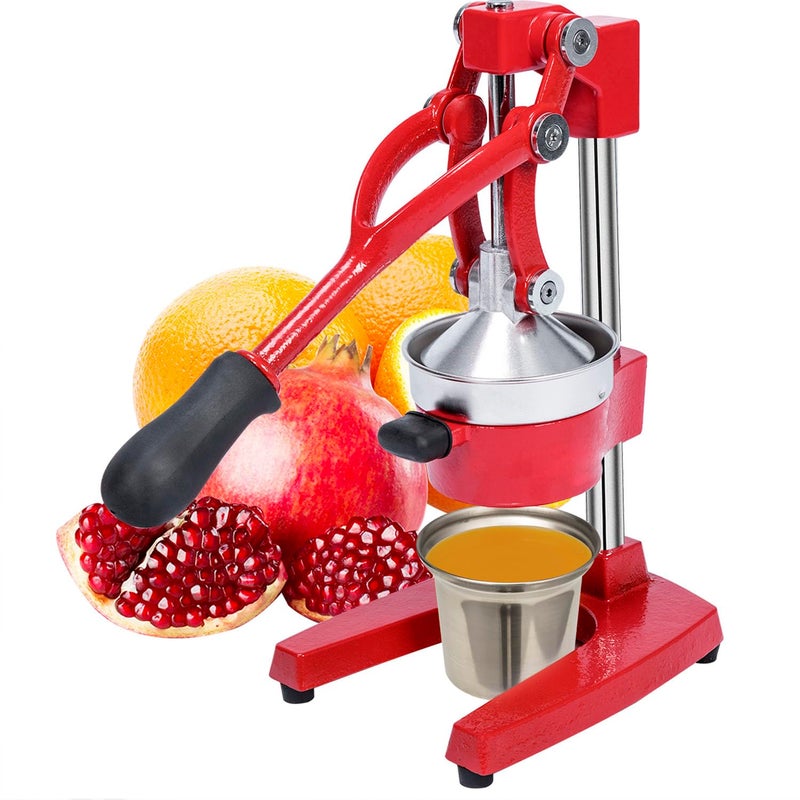 Gowintech Gowintech Commercial Heavy Duty Cast Iron Hand Press Manual Orange Citrus Lemon Lime Grapefruit Pomegranate Fruit Juice Squeezer Machine with Stainless Steel Cup Red 
