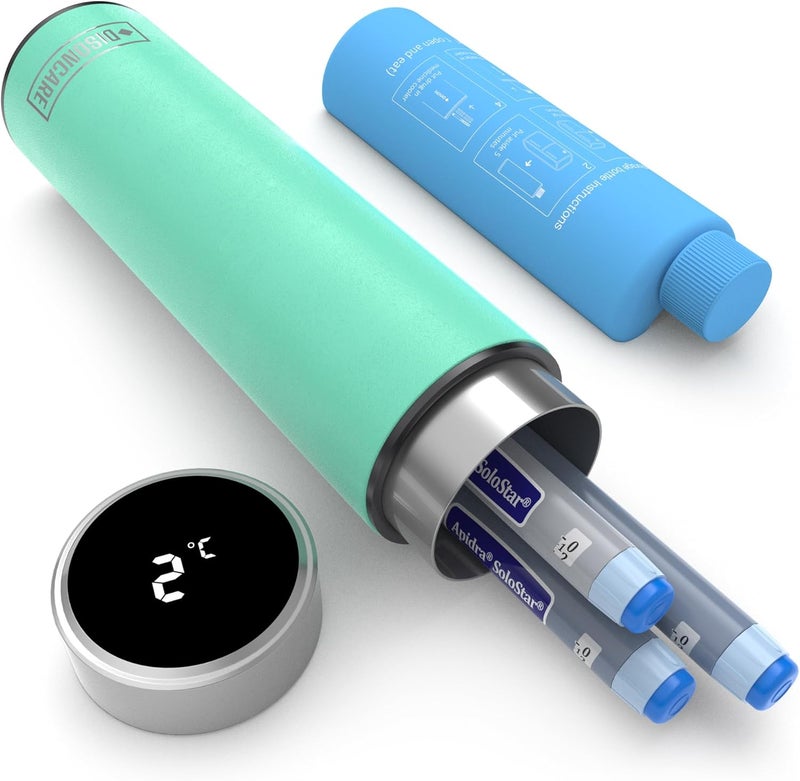 DISONCARE Odyssey 60H 3pens Medicine Cooler Travel Case Digital Display Medication Cooler for Travel TSA Approved Ice Pack Bag with Medical Tag(Cyan) - Image 1