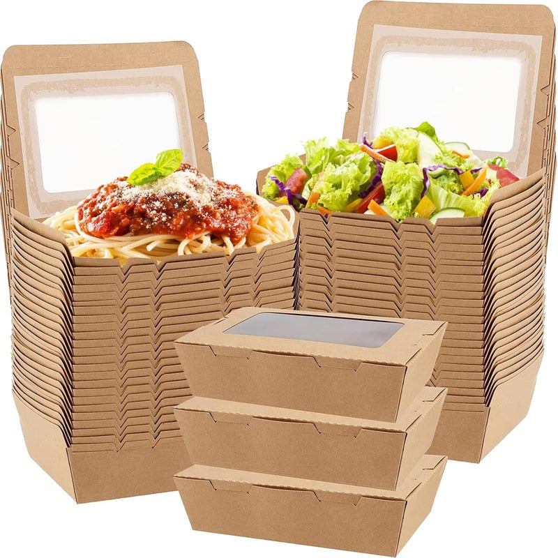 Cezoyx 50 Pack Take Out Food Containers with Window, 40 Oz Disposable Brown Paper Food To Go Box Kraft Lunch Meal Food Boxes for Restaurant, Catering, Party, Concession Stand, Picnic - Image 1