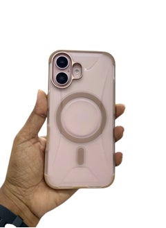 Shockproof Leather Phone Case with Wireless Charger Magsafe Case for iPhone 16 Plus  pink/Clear