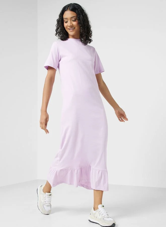 Ginger Basics Midi T-shirt Dress with Frill Hem