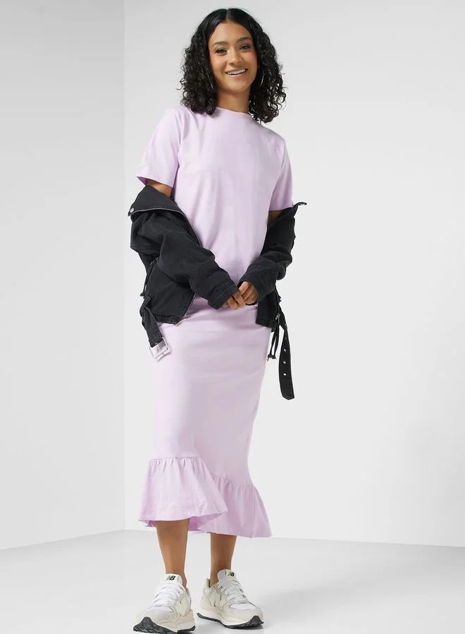 Ginger Basics Midi T-shirt Dress with Frill Hem