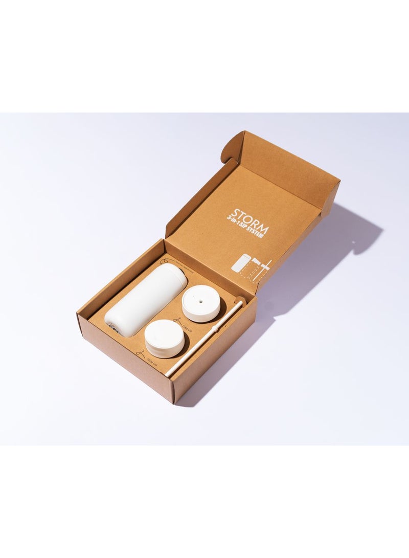 ستورم كوب حراري معزول من السيراميك مصنوع من الفولاذ المقاوم للصدأ بسعة 473 مل، يحافظ على السخونة والبرودة مع 3 أغطية وماصة قابلة لإعادة الاستخدام، ابيض مطفي - Image 4