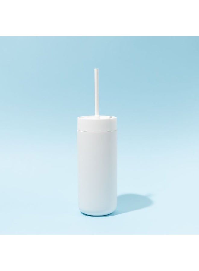 ستورم كوب حراري معزول من السيراميك مصنوع من الفولاذ المقاوم للصدأ بسعة 473 مل، يحافظ على السخونة والبرودة مع 3 أغطية وماصة قابلة لإعادة الاستخدام، ابيض مطفي - Image 2