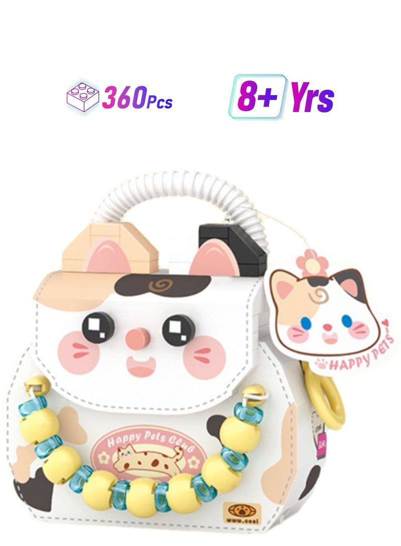Cute Cat Bag 360pcs, Girls Cartoon Bag Building Block Model Toy Children'S Educational Assembly Gift - Image 1