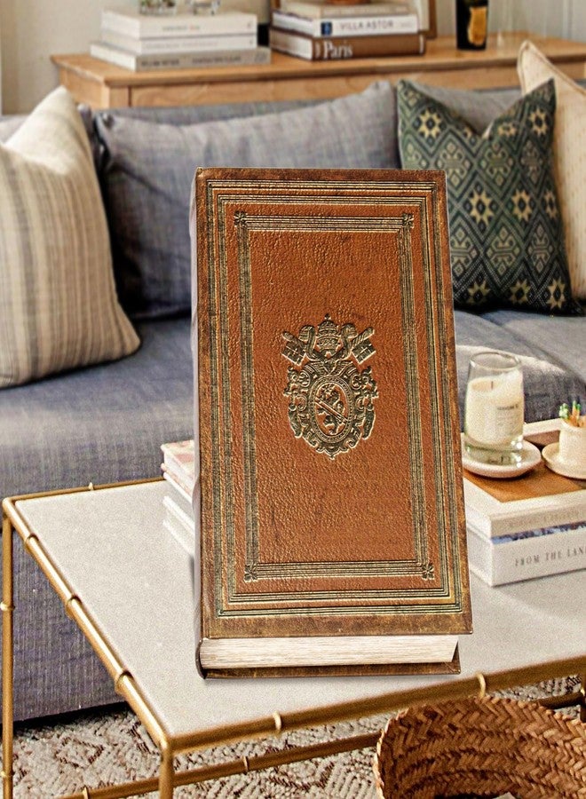 DROFELY Decorative Book Box Fake Leather Embossed Cover Vintage Style Brown Storage Box - Large 1-06, Decoration for Coffee Table, Bookshelves, Jewelry, Postcard, Photo Storage, Graduation Gift - Image 2