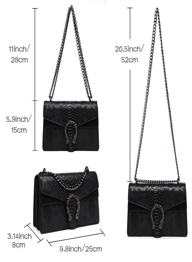 MYHOZEE Crossbody Bags for Women - Snake Printed Clutch Purses Leather Shoulder Bags Chain Strap Evening Handbags Brown, Brown - Image 3