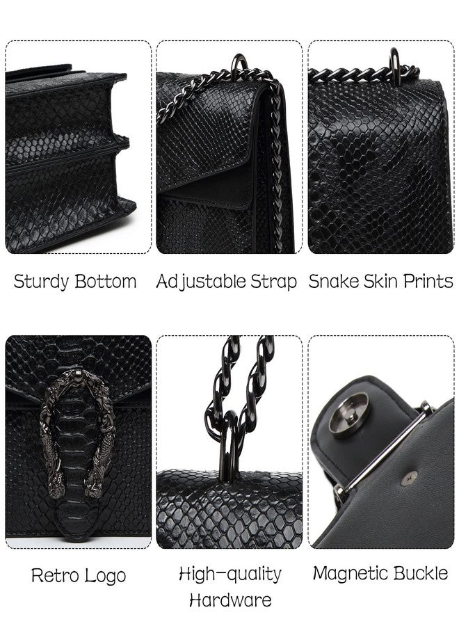 MYHOZEE Crossbody Bags for Women - Snake Printed Clutch Purses Leather Shoulder Bags Chain Strap Evening Handbags Brown, Brown - Image 5