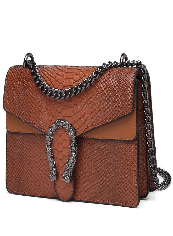 MYHOZEE Crossbody Bags for Women - Snake Printed Clutch Purses Leather Shoulder Bags Chain Strap Evening Handbags Brown, Brown - Image 1