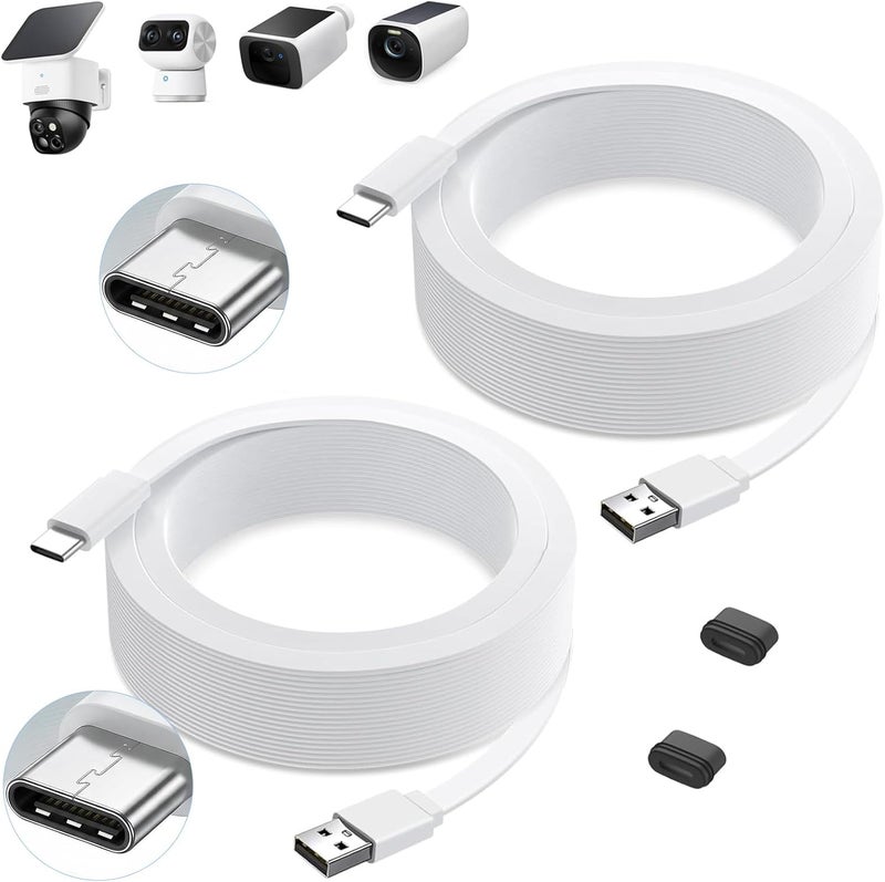 delilyn 2Pack Power Cable for eufy SoloCam S220/S340, C210, Power Extension Cable for eufyCam 3/S330, 3C/S300, Weatherproof Flat Charging Cord for eufy Indoor Cam S350/C220/C210, Indoor Outdoor Use - Image 1