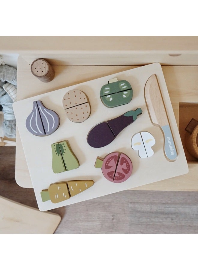 Nunukids Planar Vegetables Cut And Cut Play Toys Jigsaw Puzzle Puzzle Wooden Toys Wholesale-Color:nunukids Flat Vegetable Cut - Image 2