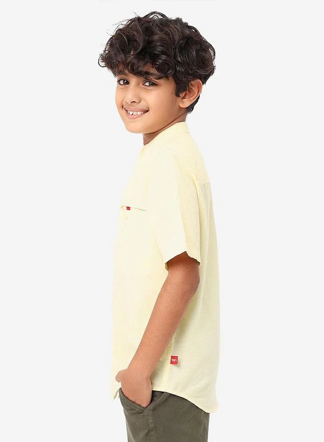 Bonkids Boy's Yellow 100% Cotton Printed Regular Fit Shirt