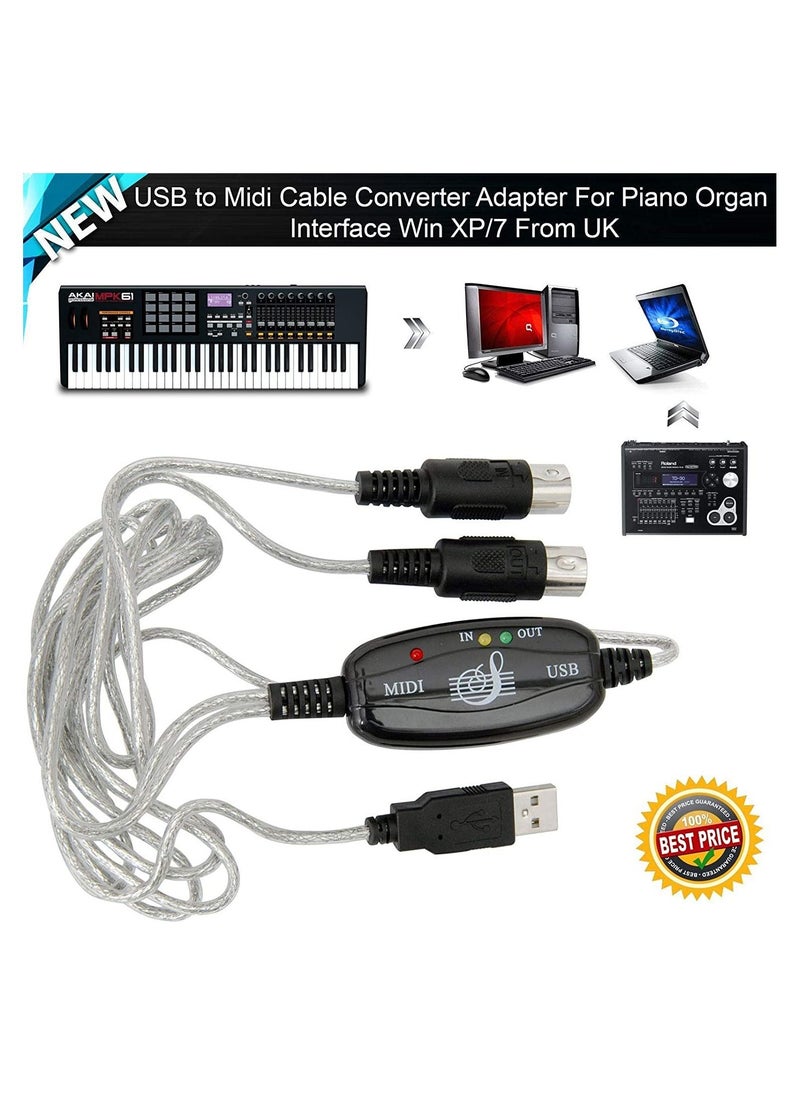 USB To Midi Interface Piano Music Keyboard Cable Adapter Converter For PC