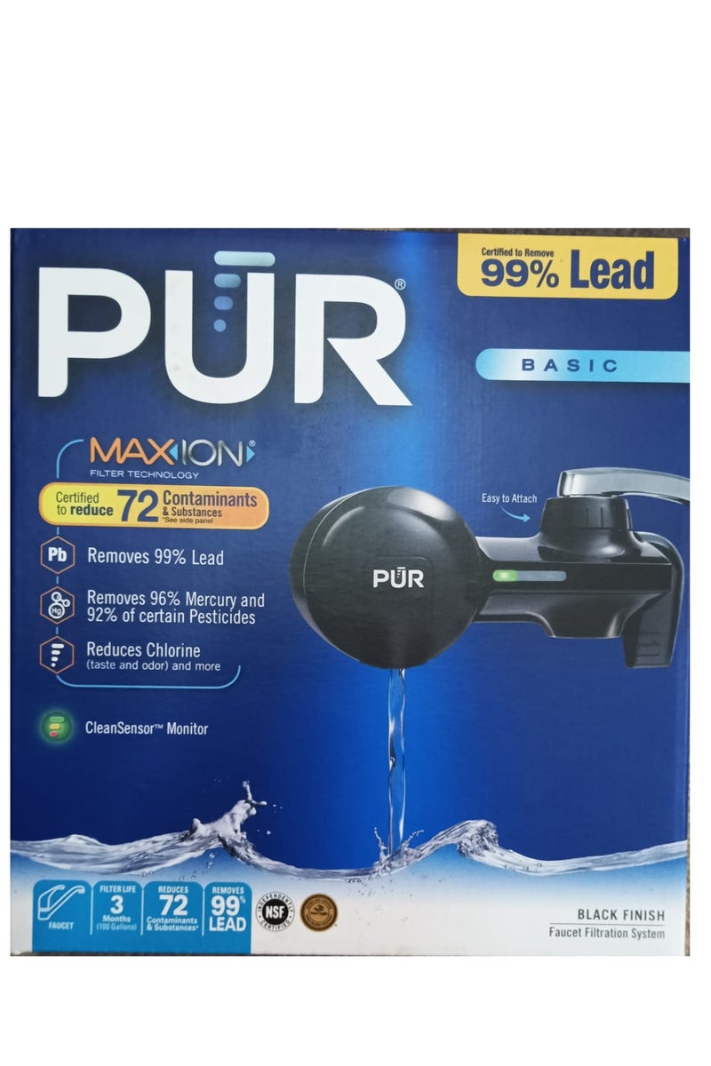 بور نظام ترشيح المياه PUR PLUS المثبت على الصنبور، أسود - حامل صنبور أفقي لمياه نقية ومنعشة، PFM100B - Image 1