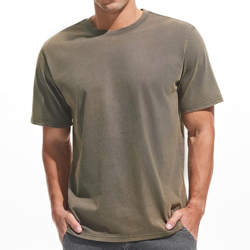 VEIISAR Men's Heavy Weight Crew Neck 100% Cotton T-Shirt - 250g/mÂ² Thick Distressed Washed T-Shirts for Men ï¼ˆT2CS Dark Grey XXXLï¼‰ - Image 1