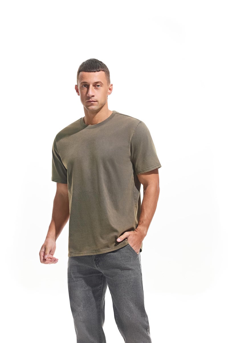 VEIISAR Men's Heavy Weight Crew Neck 100% Cotton T-Shirt - 250g/mÂ² Thick Distressed Washed T-Shirts for Men ï¼ˆT2CS Dark Grey XXXLï¼‰ - Image 4